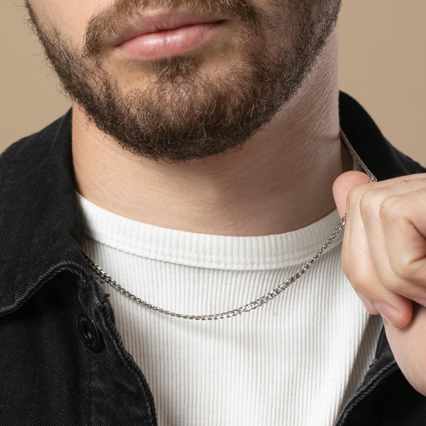 שרשרת גורמט כסף 3 מ״מ עם תווית חריטה