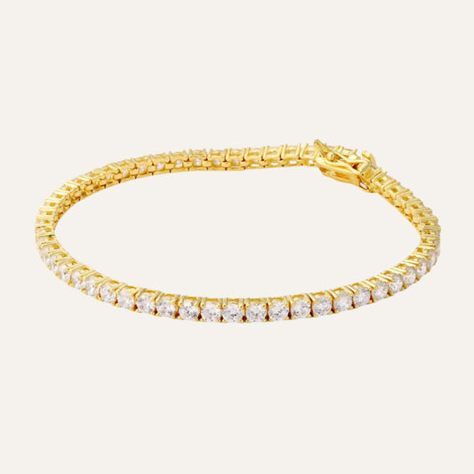 צמיד טניס לגבר - זהב עם שיבוץ לבן