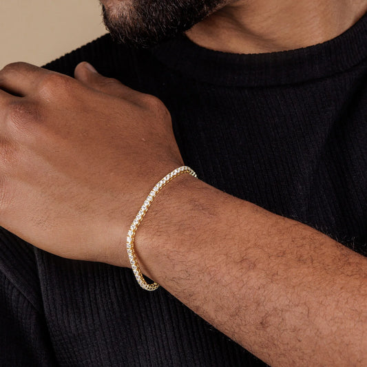 צמיד טניס לגבר - זהב עם שיבוץ לבן